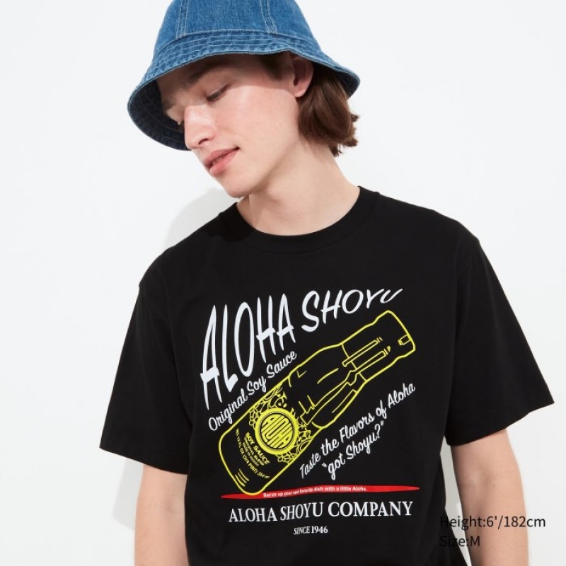 T Shirts Uniqlo The Brands Hawaii UT Short-Sleeve Aloha Shoyu Femme Noir | 5942405