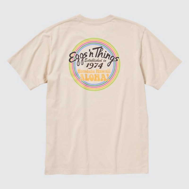 T Shirts Uniqlo The Brands Hawaii UT Short-Sleeve Eggs 'n Things Femme Beige | 5215930