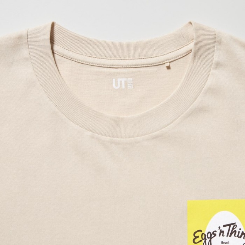T Shirts Uniqlo The Brands Hawaii UT Short-Sleeve Eggs 'n Things Femme Beige | 5215930