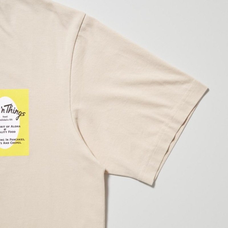 T Shirts Uniqlo The Brands Hawaii UT Short-Sleeve Eggs 'n Things Femme Beige | 5215930