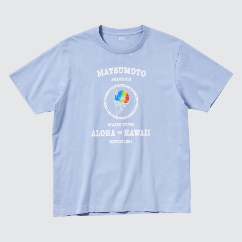 T Shirts Uniqlo The Brands Hawaii UT Short-Sleeve Matsumoto Shave Ice Femme Bleu | 2732374