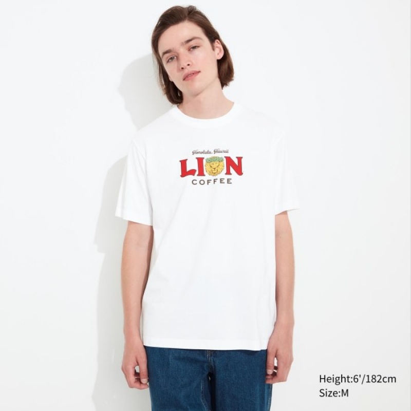 T Shirts Uniqlo The Brands Hawaii UT Short-Sleeve Lion Coffee Femme Blanche | 2237122