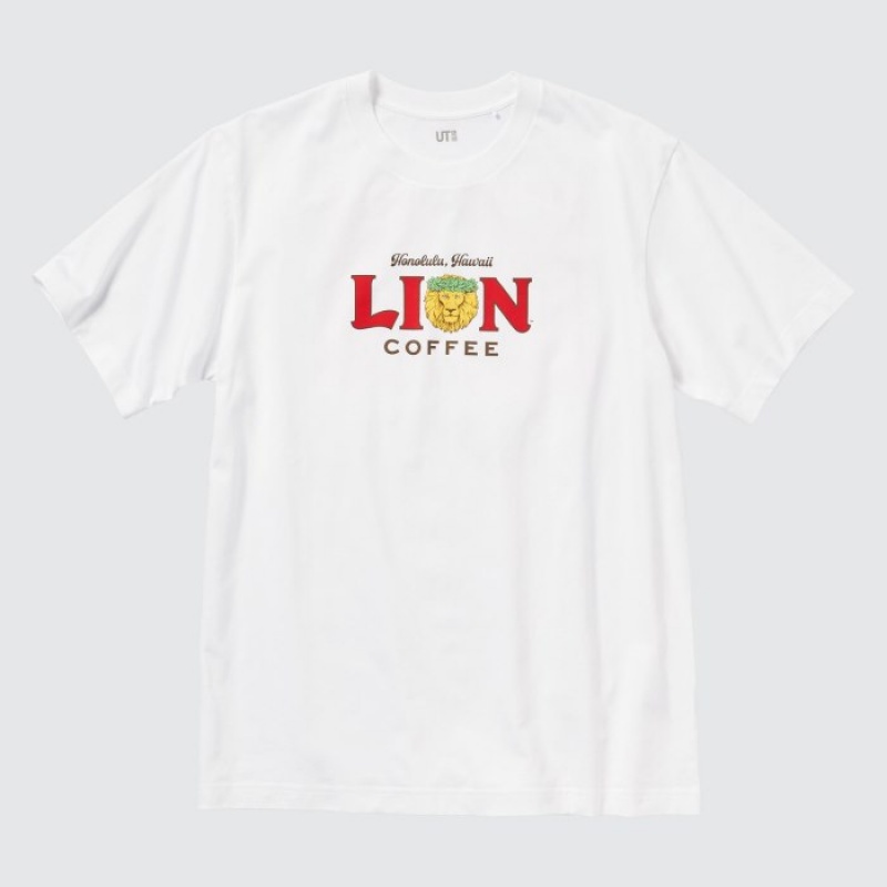 T Shirts Uniqlo The Brands Hawaii UT Short-Sleeve Lion Coffee Femme Blanche | 2237122