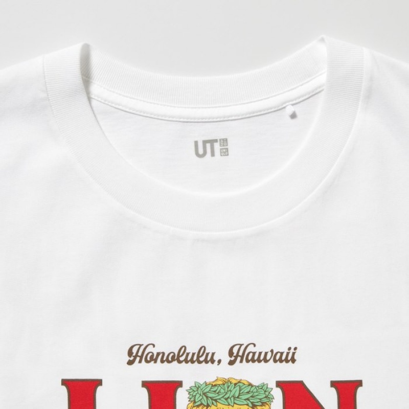 T Shirts Uniqlo The Brands Hawaii UT Short-Sleeve Lion Coffee Femme Blanche | 2237122