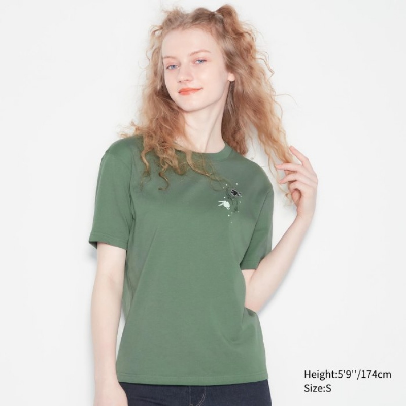 T Shirts Uniqlo The World of CLAMP UT Short Sleeve Femme Vert | 3879242