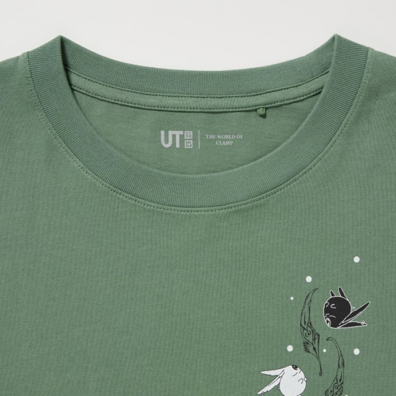 T Shirts Uniqlo The World of CLAMP UT Short Sleeve Femme Vert | 3879242