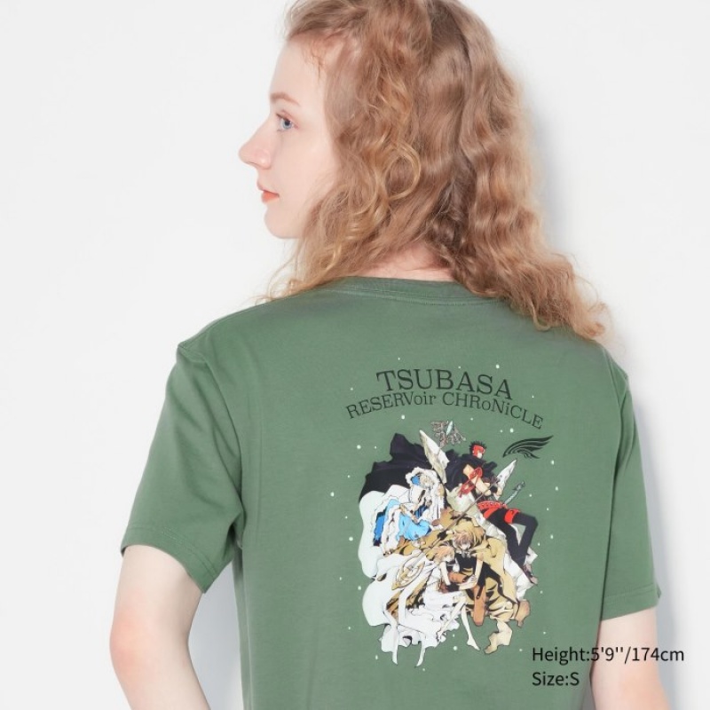 T Shirts Uniqlo The World of CLAMP UT Short Sleeve Femme Vert | 3879242