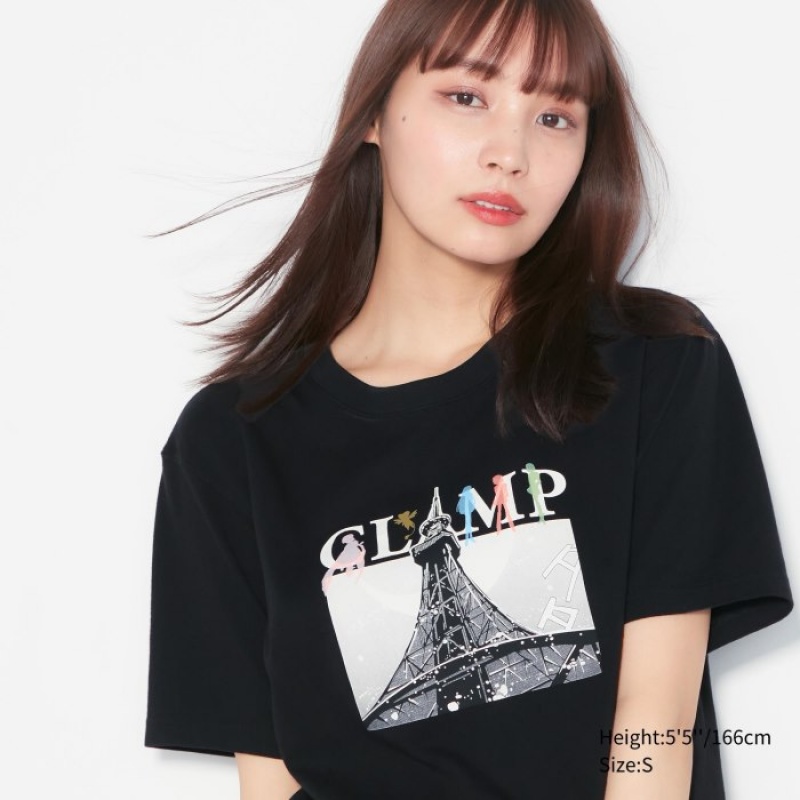 T Shirts Uniqlo The World of CLAMP UT Short Sleeve Femme Noir | 8023372