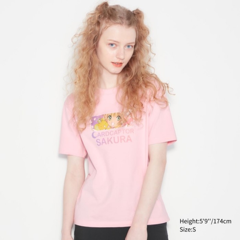 T Shirts Uniqlo The World of CLAMP UT Short Sleeve Femme Rose | 1652212
