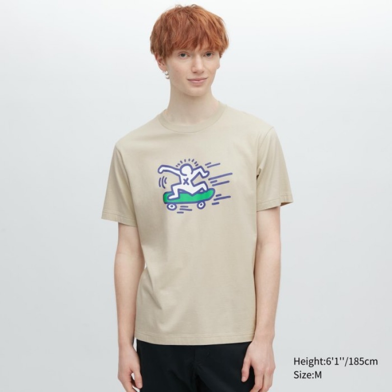 T Shirts Uniqlo UT Archive UT Short Sleeve Keith Haring Femme Beige | 6417187