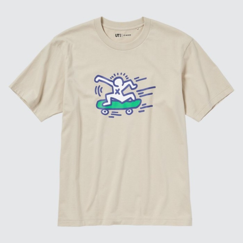 T Shirts Uniqlo UT Archive UT Short Sleeve Keith Haring Femme Beige | 6417187