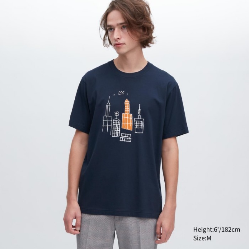 T Shirts Uniqlo UT Archive UT Short Sleeve Jean-Michel Basquiat Femme Bleu Marine | 3993128