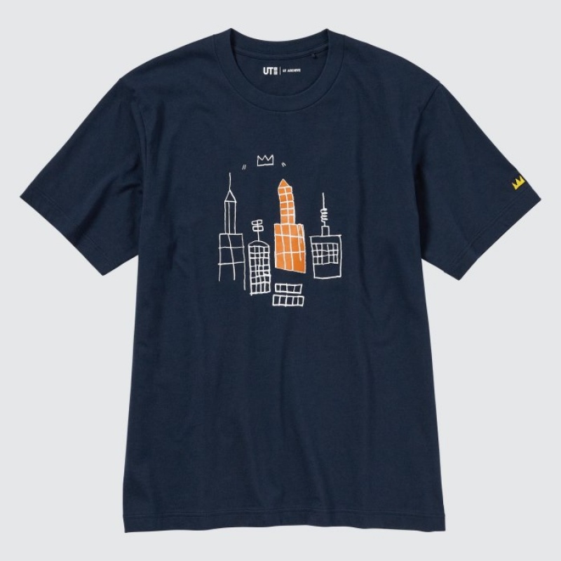 T Shirts Uniqlo UT Archive UT Short Sleeve Jean-Michel Basquiat Femme Bleu Marine | 3993128
