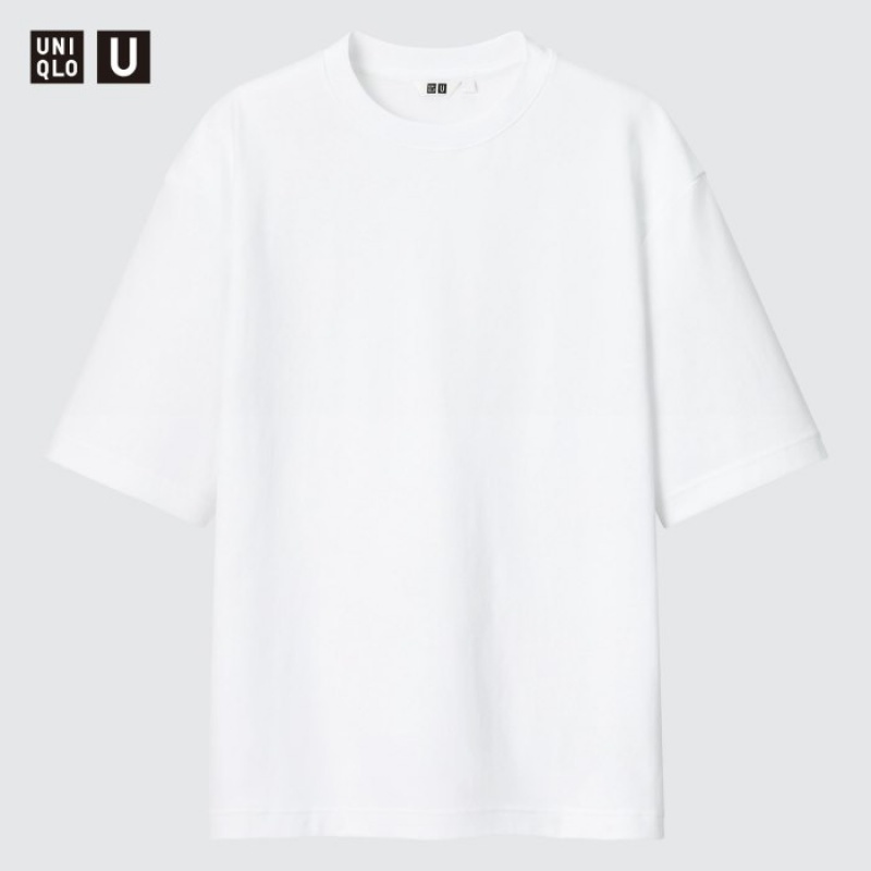 T Shirts Uniqlo U AIRism Cotton Oversized Crew Neck Half-Sleeve Femme Blanche | 4727801
