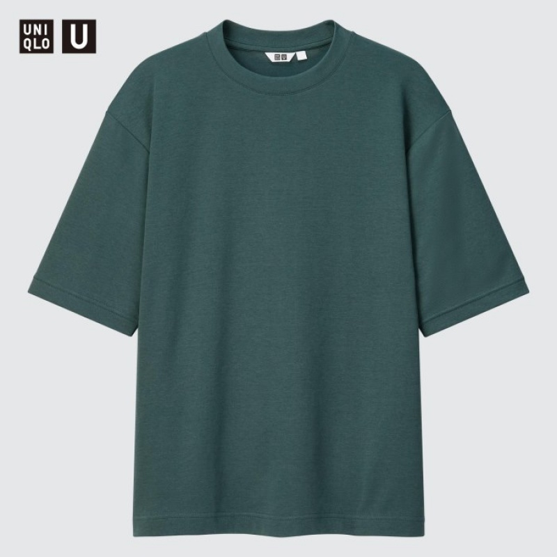 T Shirts Uniqlo U AIRism Cotton Oversized Crew Neck Half-Sleeve Femme Vert Olive | 3423840