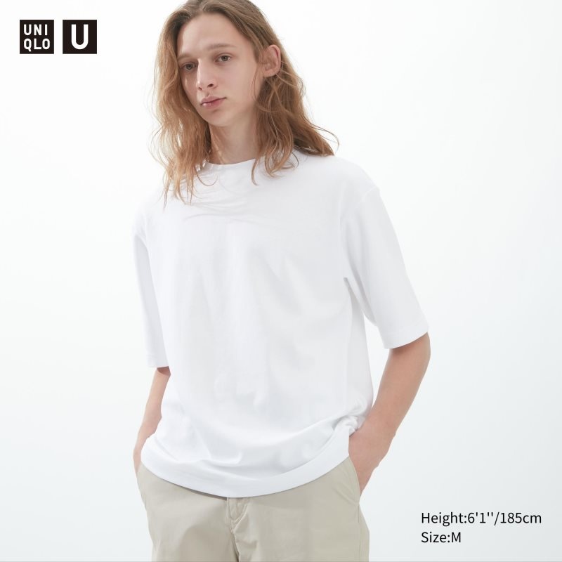 T Shirts Uniqlo U AIRism Cotton Oversized Crew Neck Half-Sleeve Homme Blanche | 1846065