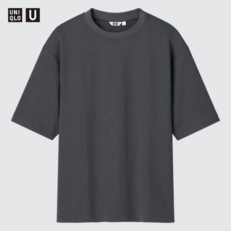 T Shirts Uniqlo U AIRism Cotton Oversized Crew Neck Half-Sleeve Homme Grise | 8532784