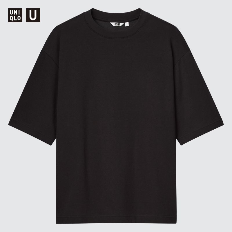 T Shirts Uniqlo U AIRism Cotton Oversized Crew Neck Half-Sleeve Homme Noir | 5967133