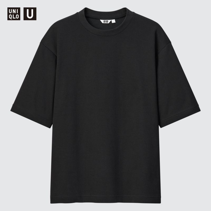 T Shirts Uniqlo U AIRism Cotton Oversized Crew Neck Half-Sleeve Homme Noir | 8673725