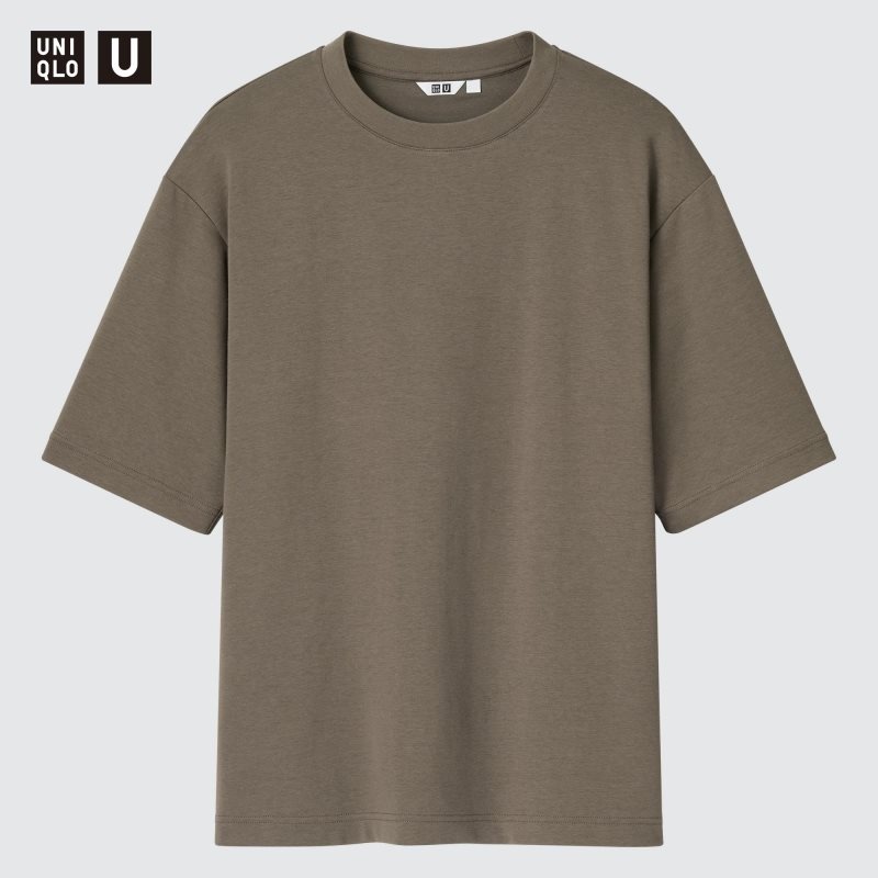 T Shirts Uniqlo U AIRism Cotton Oversized Crew Neck Half-Sleeve Homme Marron | 8315008
