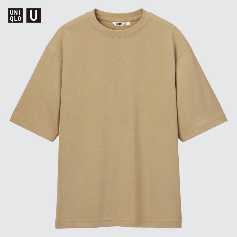T Shirts Uniqlo U AIRism Cotton Oversized Crew Neck Half-Sleeve Homme Beige | 8547159