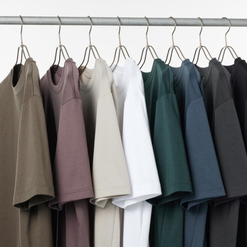 T Shirts Uniqlo U AIRism Cotton Oversized Crew Neck Half-Sleeve Femme Violette | 3662830