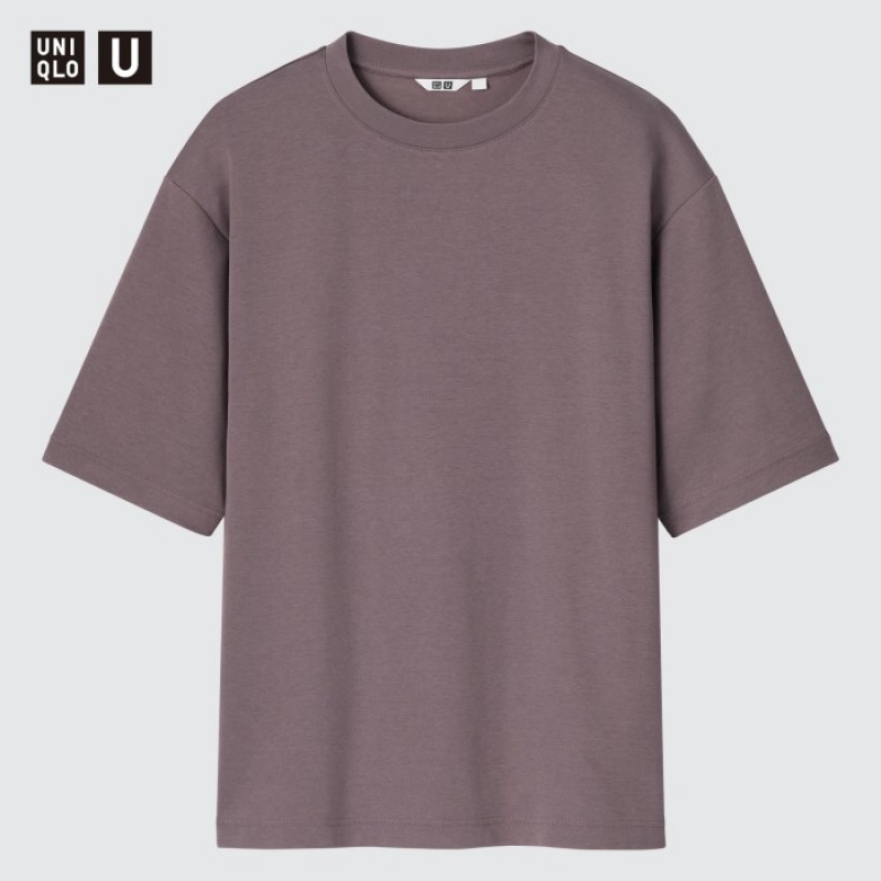 T Shirts Uniqlo U AIRism Cotton Oversized Crew Neck Half-Sleeve Femme Violette | 3662830
