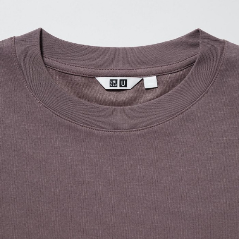 T Shirts Uniqlo U AIRism Cotton Oversized Crew Neck Half-Sleeve Femme Violette | 3662830
