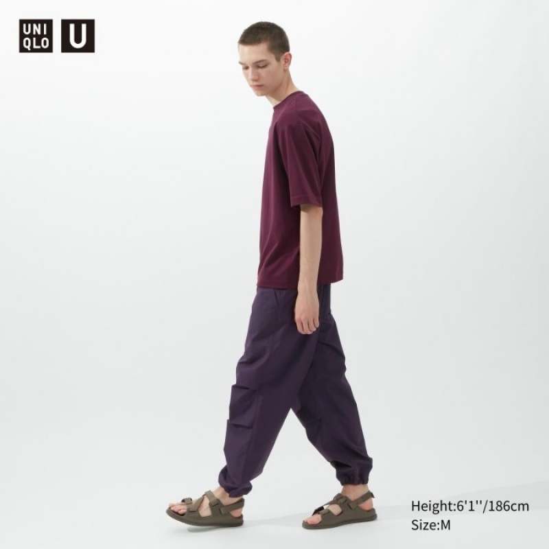 T Shirts Uniqlo U AIRism Cotton Oversized Crew Neck Half-Sleeve Femme Violette | 3662830