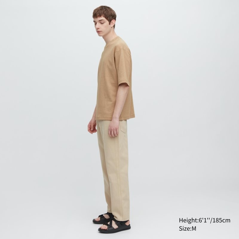 T Shirts Uniqlo U Airism Cotton Striped Crew Neck Oversized Homme Marron | 7071921