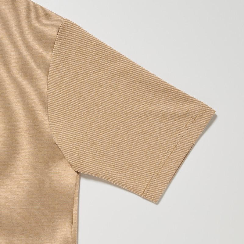 T Shirts Uniqlo U Airism Cotton Striped Crew Neck Oversized Homme Marron | 7071921