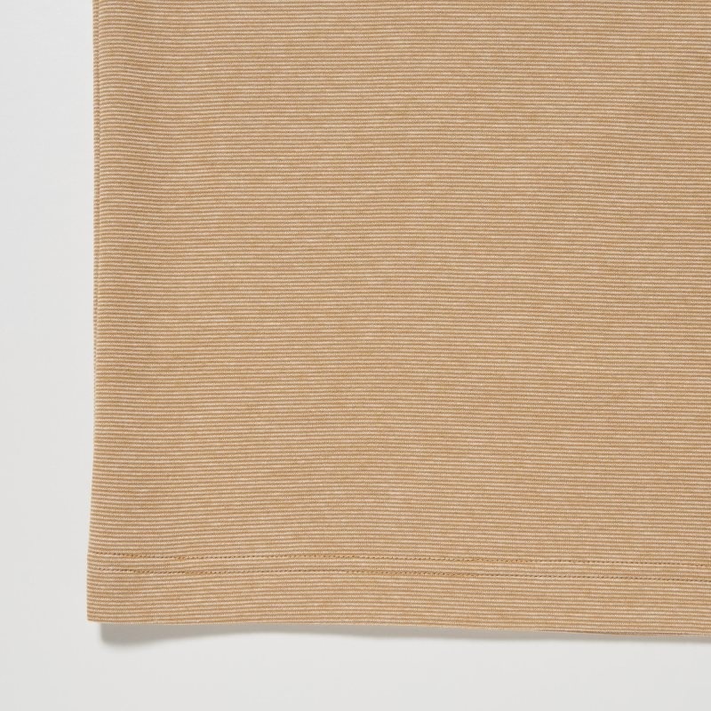 T Shirts Uniqlo U Airism Cotton Striped Crew Neck Oversized Homme Marron | 7071921