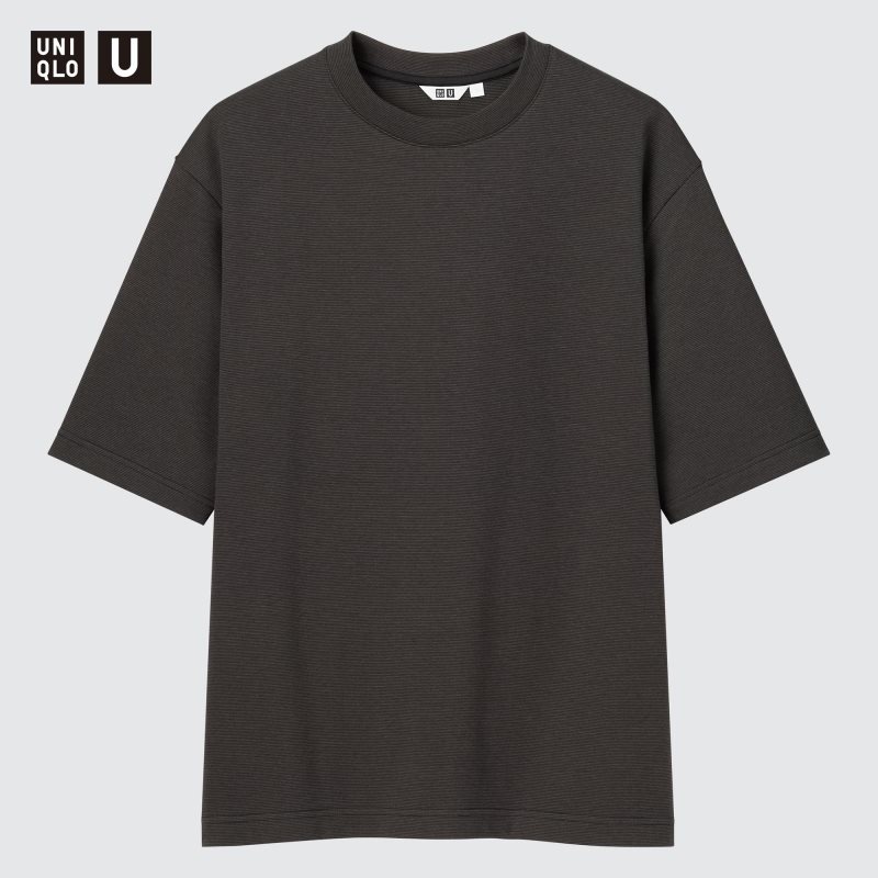 T Shirts Uniqlo U Airism Cotton Striped Crew Neck Oversized Homme Noir | 1082127