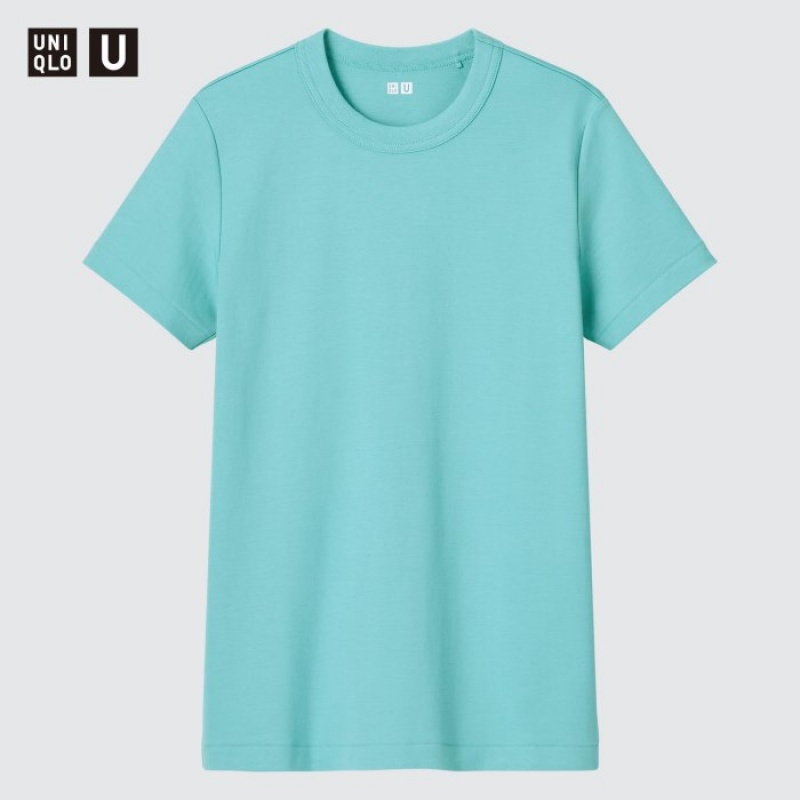 T Shirts Uniqlo U Crew Neck Short-sleeve Femme Turquoise | 4580778