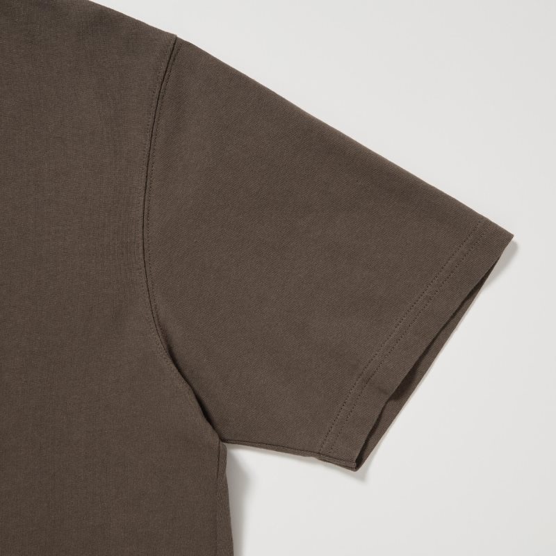 T Shirts Uniqlo U Crew Neck Short-sleeve Homme Marron | 5974341
