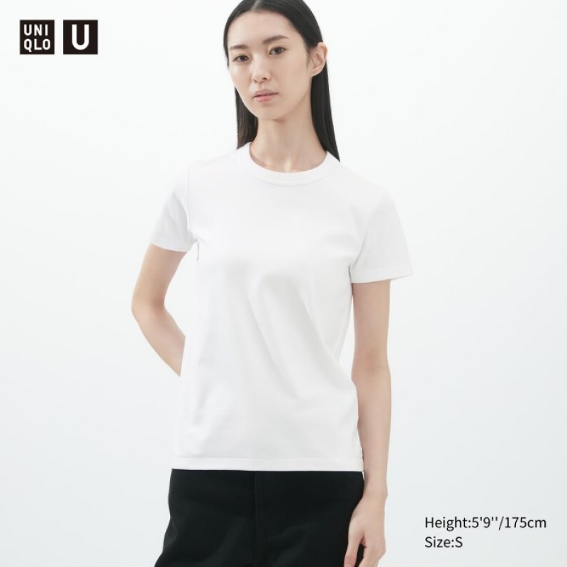 T Shirts Uniqlo U Crew Neck Short-sleeve Femme Blanche | 615469