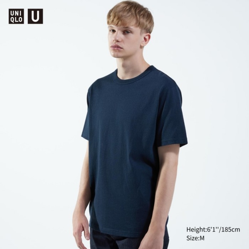 T Shirts Uniqlo U Crew Neck Short-sleeve Femme Bleu | 3387515
