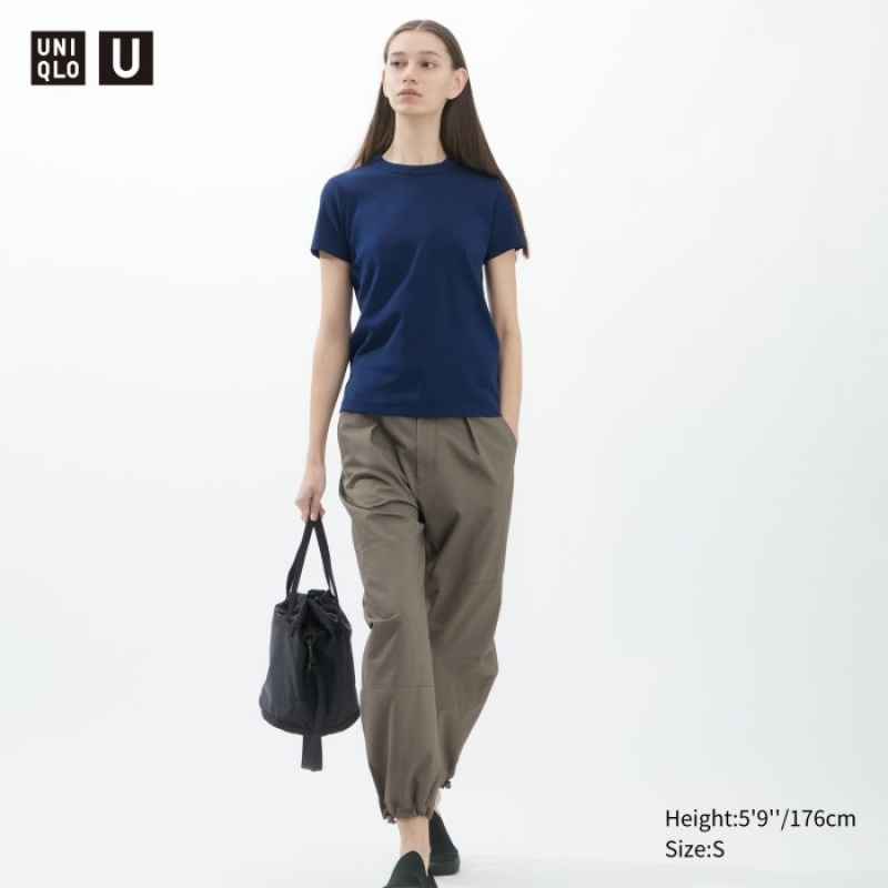 T Shirts Uniqlo U Crew Neck Short-sleeve Femme Bleu Marine | 4281196