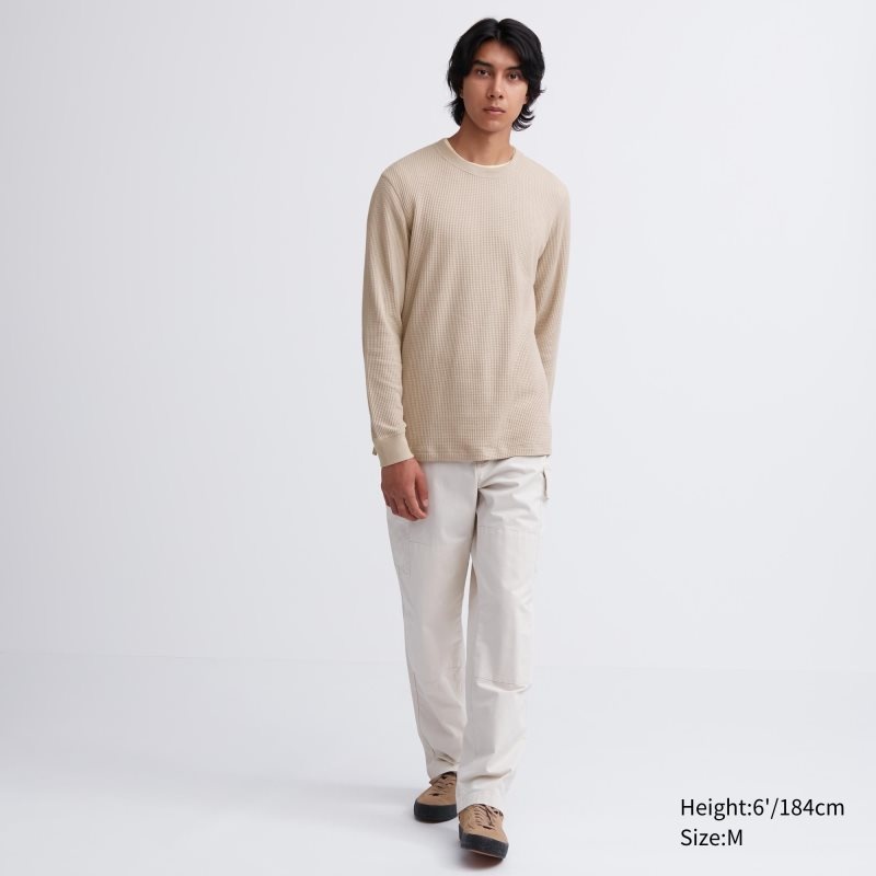 T Shirts Uniqlo Waffle Crew Neck Long-Sleeve Homme Jaune | 1113441