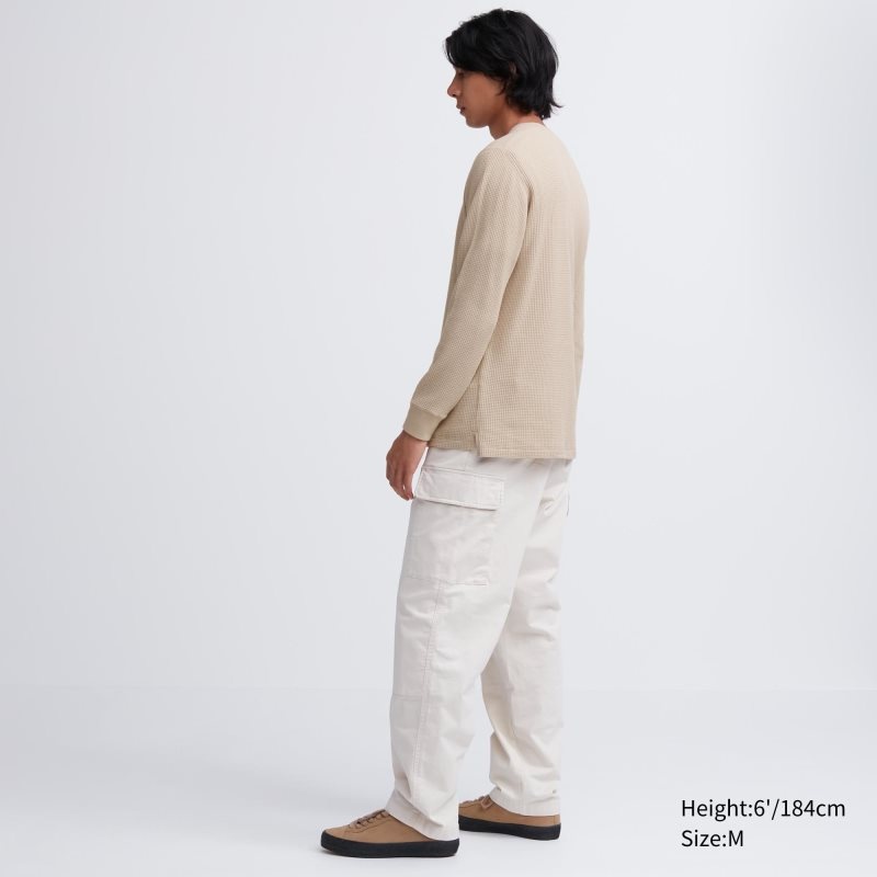 T Shirts Uniqlo Waffle Crew Neck Long-Sleeve Homme Jaune | 1113441