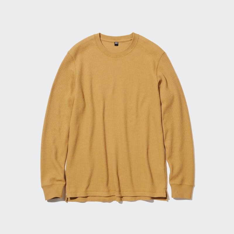 T Shirts Uniqlo Waffle Crew Neck Long-Sleeve Homme Jaune | 1113441