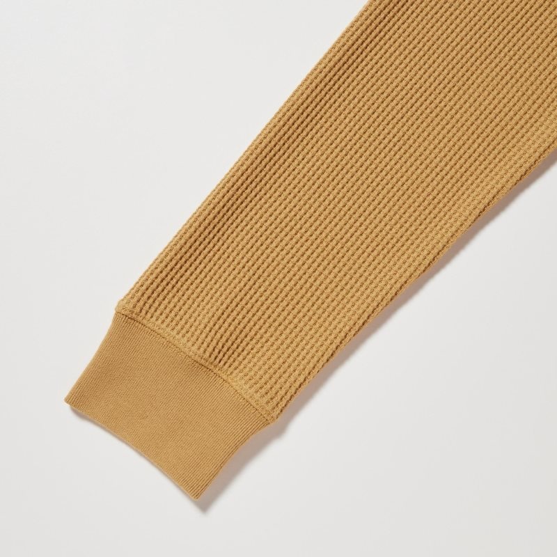 T Shirts Uniqlo Waffle Crew Neck Long-Sleeve Homme Jaune | 1113441