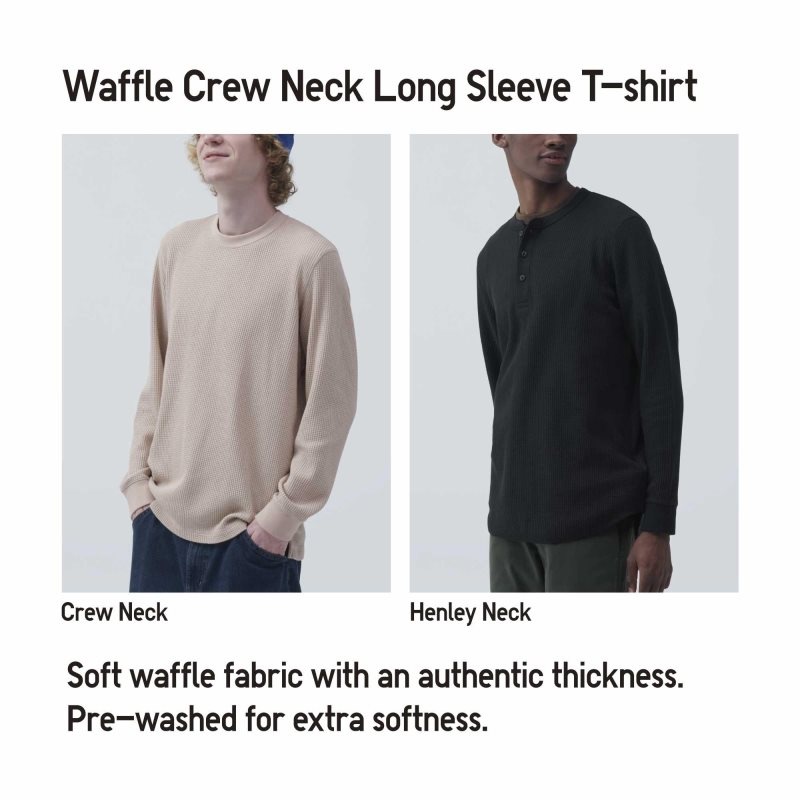 T Shirts Uniqlo Waffle Crew Neck Long-Sleeve Homme Jaune | 1113441