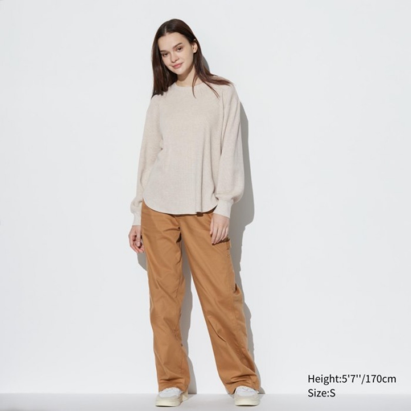 T Shirts Uniqlo Waffle Crew Neck Long-Sleeve Femme Rose | 5557108
