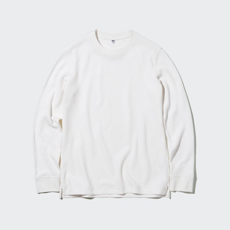 T Shirts Uniqlo Waffle Crew Neck Long-Sleeve Homme Blanche | 1522797