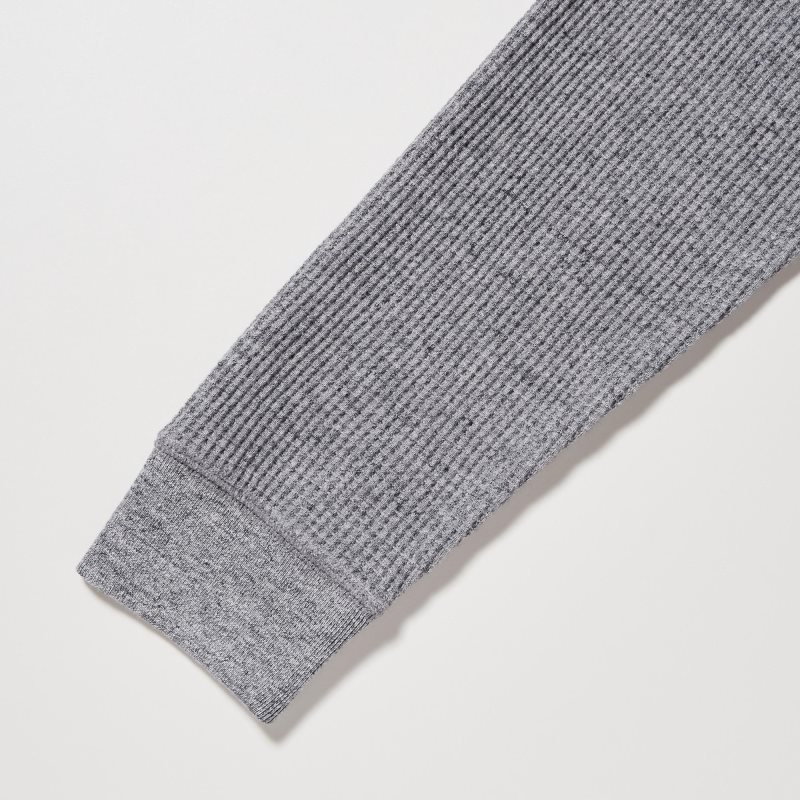T Shirts Uniqlo Waffle Henley Neck Long-sleeve Homme Grise | 1089129