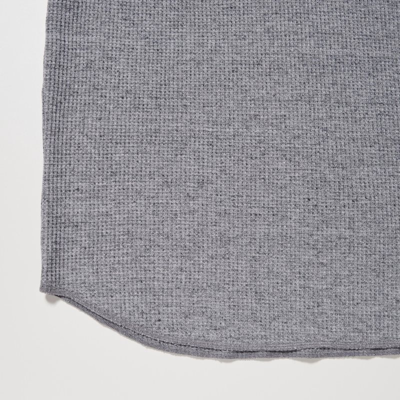 T Shirts Uniqlo Waffle Henley Neck Long-sleeve Homme Grise | 1089129