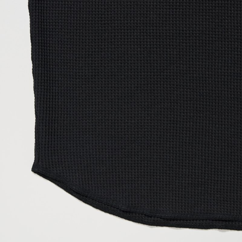 T Shirts Uniqlo Waffle Long-sleeve Henley Homme Noir | 9282570