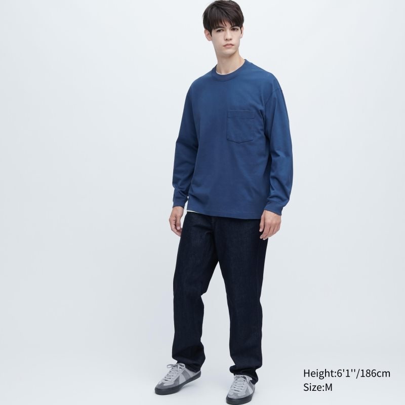 T Shirts Uniqlo Washed Cotton Crew Neck Long-sleeve Homme Jaune | 5288235