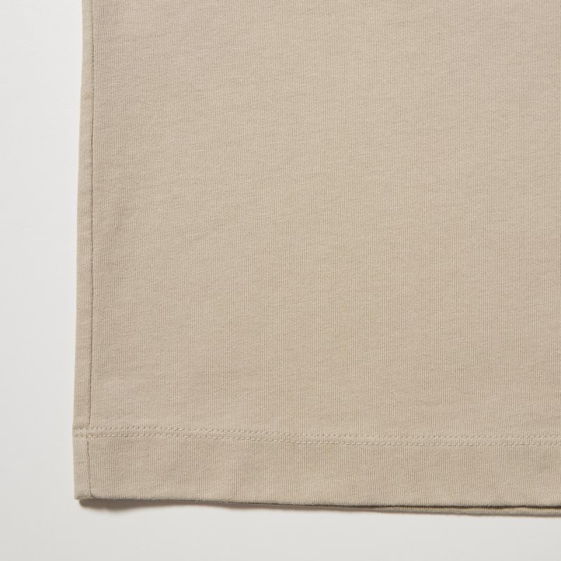 T Shirts Uniqlo Washed Cotton Crew Neck Long-sleeve Homme Beige | 2779842